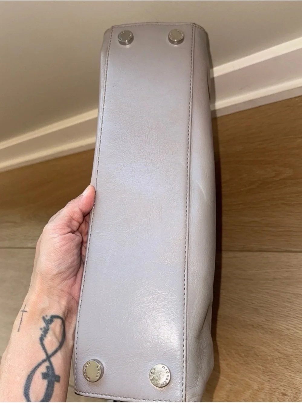 Michael Kors Soft Leather Shoulder Bag in Light Gray